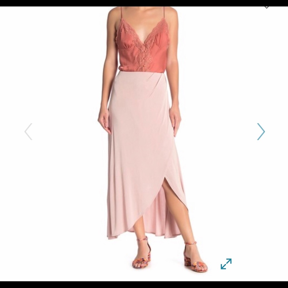 Free People Smoke and Mirrors Blush Pink Faux Wrap Skirt NWT Size L